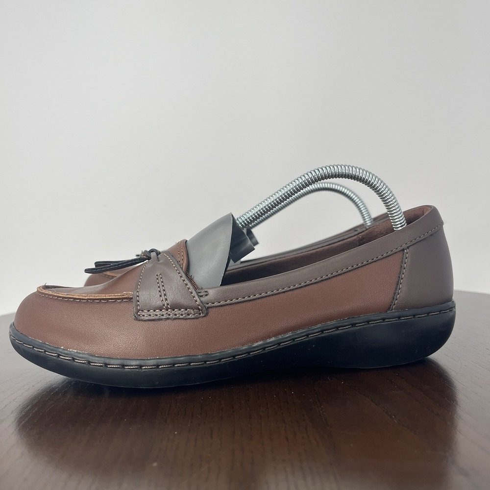 Clarks Ashland Bubble Loafer Shoes Women's 8M Brown Leather‎ Comfort Wedge